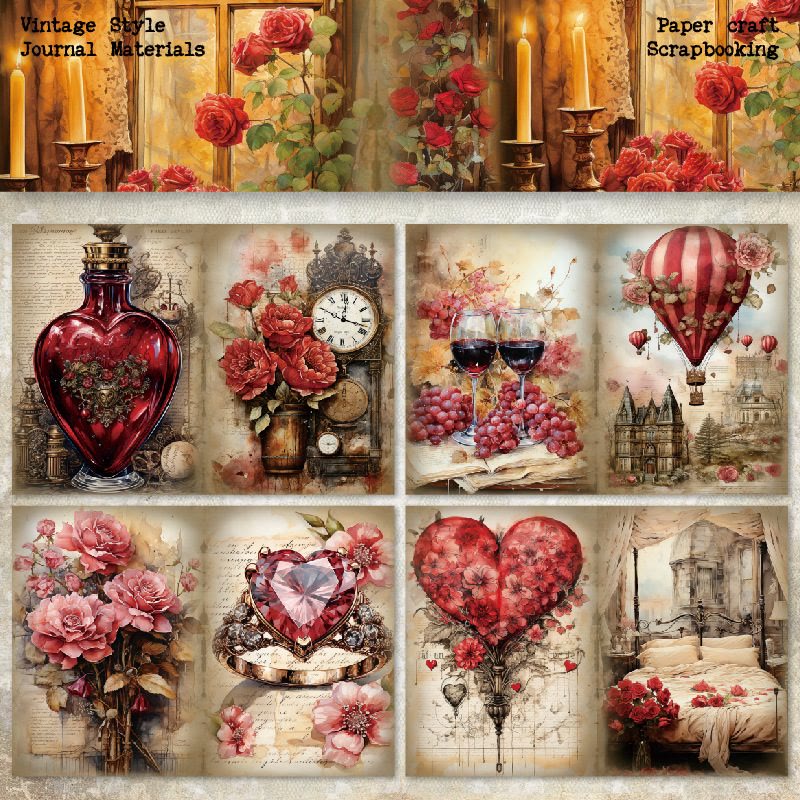 8pcs Rose House Series Scrapbook Paper For Decorative Journaling Paper