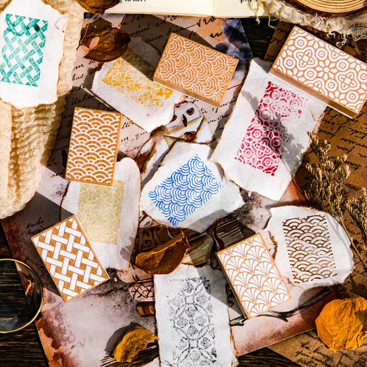 Vintage Patter Wooden Rubber Stamps Floral Grains Set For Craft