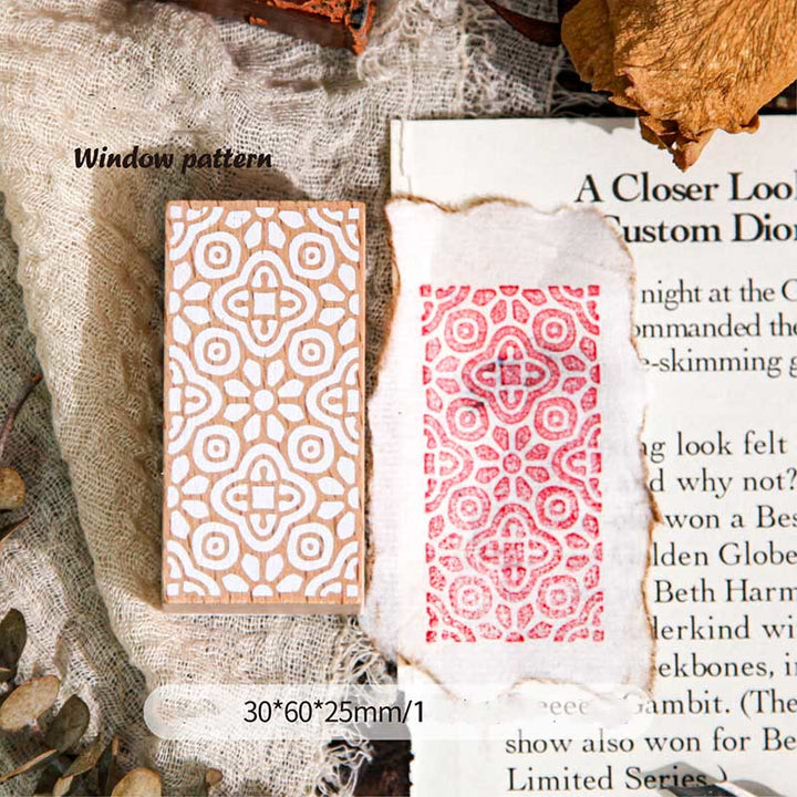 Vintage Patter Wooden Rubber Stamps Floral Grains Set For Craft