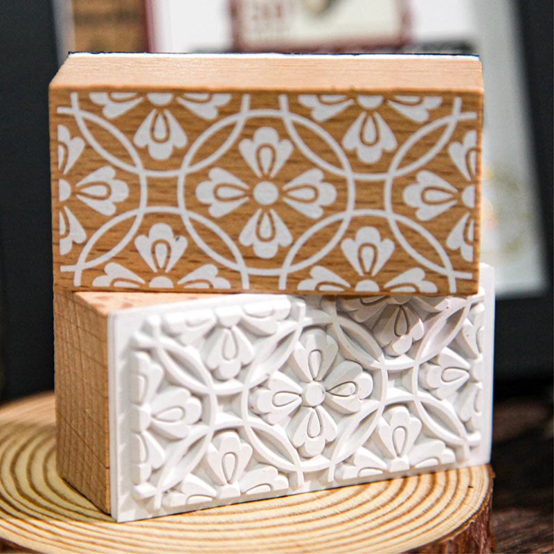 Vintage Patter Wooden Rubber Stamps Floral Grains Set For Craft