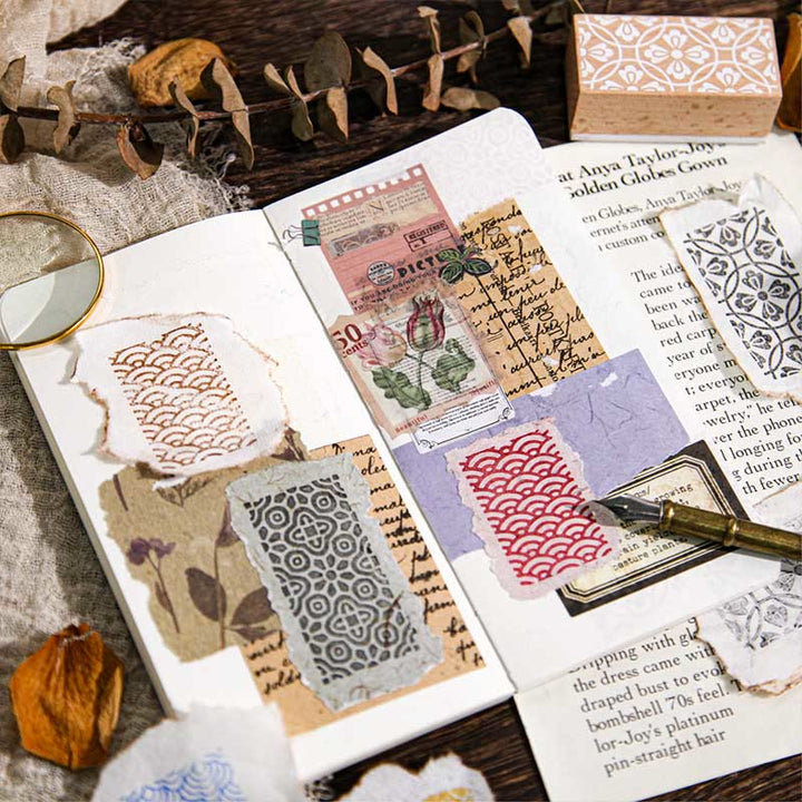 Vintage Patter Wooden Rubber Stamps Floral Grains Set For Craft