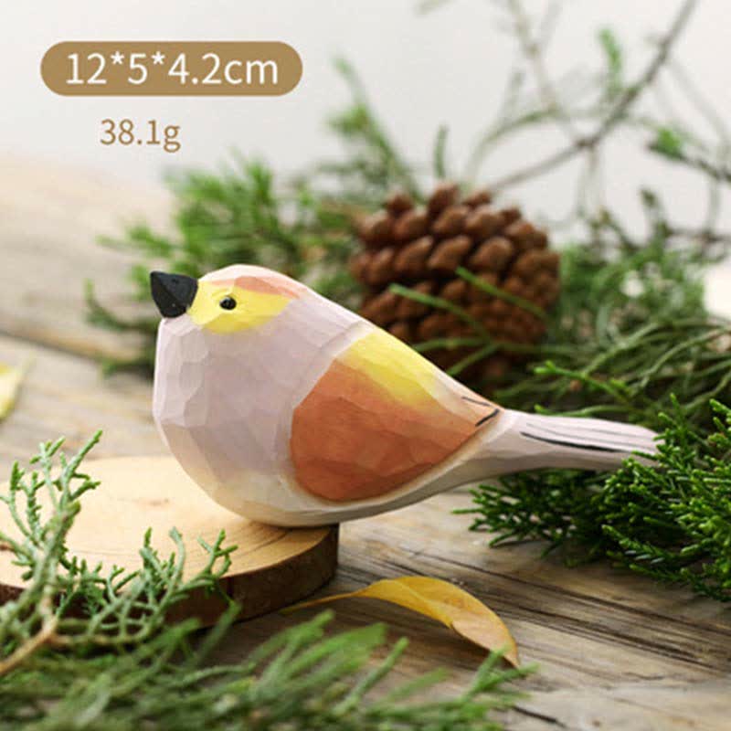 Wooden Bird Figurine Pink Sparrow Bird Statue Animal Ornament Handmade Simulation