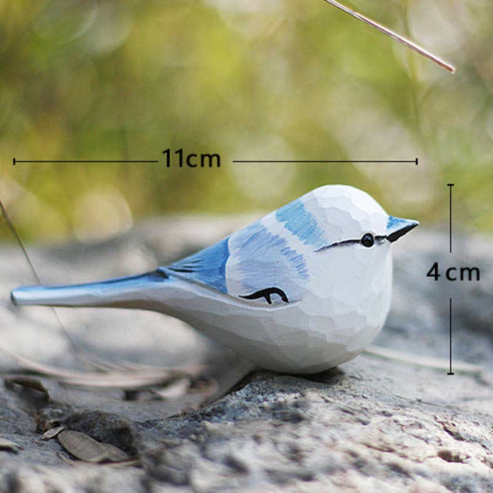 Wooden Bird Figurine Azure Tit Statue Animal Ornament Handmade Simulation