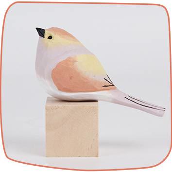 Wooden Bird Figurine Pink Sparrow Bird Statue Animal Ornament Handmade Simulation