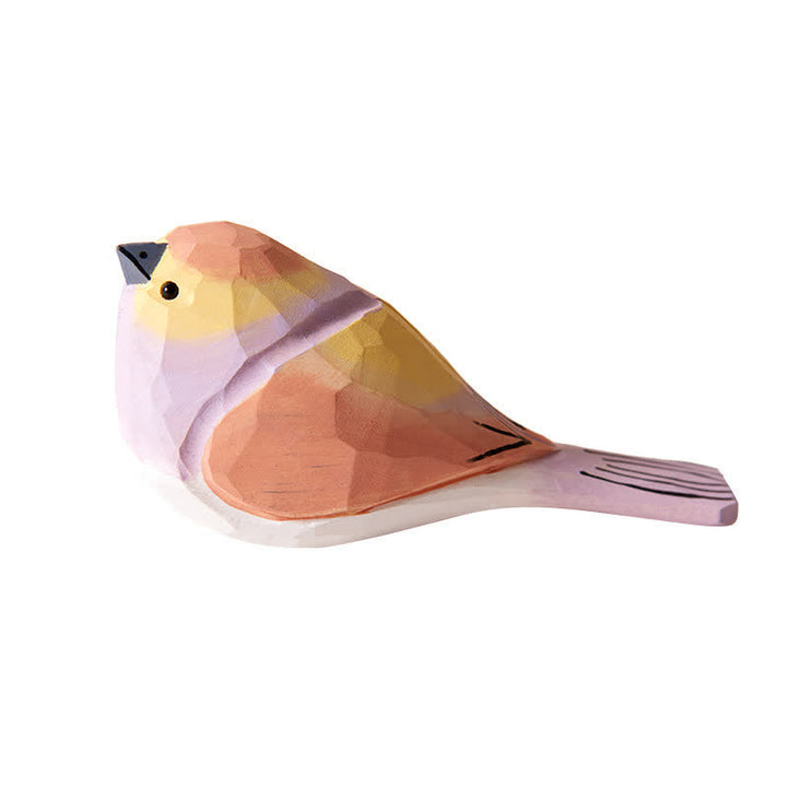 Wooden Bird Figurine Pink Sparrow Bird Statue Animal Ornament Handmade Simulation